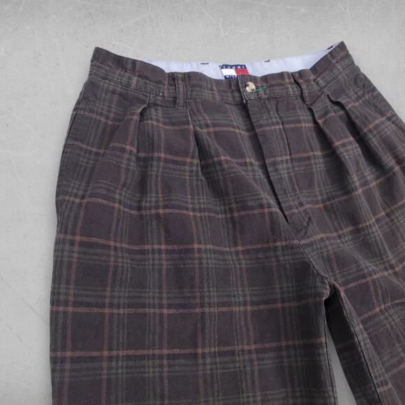 Tommy Hilfiger Pants Men 33 Plaid Straight Leg Pleated Waist Preppy Retro VTG - Picture 3 of 10